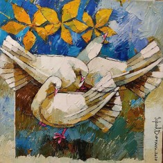 Iqbal Durrani, 18 x 18 Inch, Oil on Canvas, Pigeon Painting, AC-IQD-288